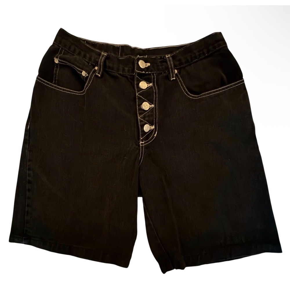 Vintage 80's Be Bop Black Denim Shorts Contrast Stitch Button Fly Women‎ Size 11